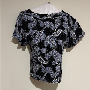 Ann Taylor Black and White Paisley Blouse